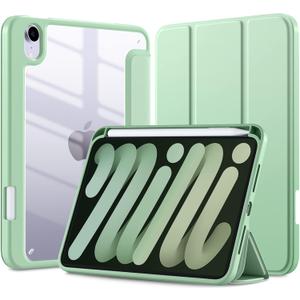 for iPad mini 7 Case A17 Pro, for iPad mini 7th/6th Generation Case 2024/2021 8.3 Inch with Pencil Holder, Hybrid Slim Clear Back Shell Cover Kids, Auto Wake/Sleep, Matchagreen