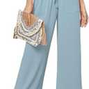 Heymoments Women's Wide Leg Lounge Pants with Pockets Lightweight High Waisted Adjustable Tie Knot Loose Trousers Light Blue, Small