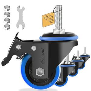 2 inch Caster Wheels 5/16" Threaded Stem Casters Set of 4 Heavy Duty, Locking & Stem Mount (UNC 5/16" -18 x1 & Weight Capacity 580 lbs) Casters for Wire Shelving, Carts, Furniture.(Blue)