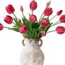 Mizii 15Pcs Red Tulips Artificial Flowers Latex Plastic Real Touch Fake Tulips Flowers Look Real Faux Tulip Flower Bouquet Decoration for Vase Room Table Centerpieces Home Decor (Red)