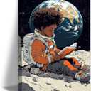 ZXHYWYM Astronaut Canvas Wall Art African American Children Painting African Black Boy Canvas Prints Space Pictures for Nursery Kids Room Decor Framed (24.00" x 36.00")