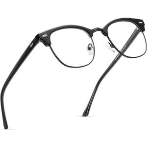 Blue Light Blocking Glasses Retro Semi Rimless UV400 Clear Lens Computer Eyewear For Men Women (A03-bright Black Frame)