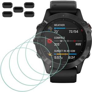 Screen Protector for Garmin fenix 6/6 Pro/ 6 Multisport GPS Smartwatch [4 Pcs] + Anti-dust Plugs 5Pcs, Tempered Glass 9H Hardness Sensitive Touch Bubble Free Film Ultra-Thin Protective Cover