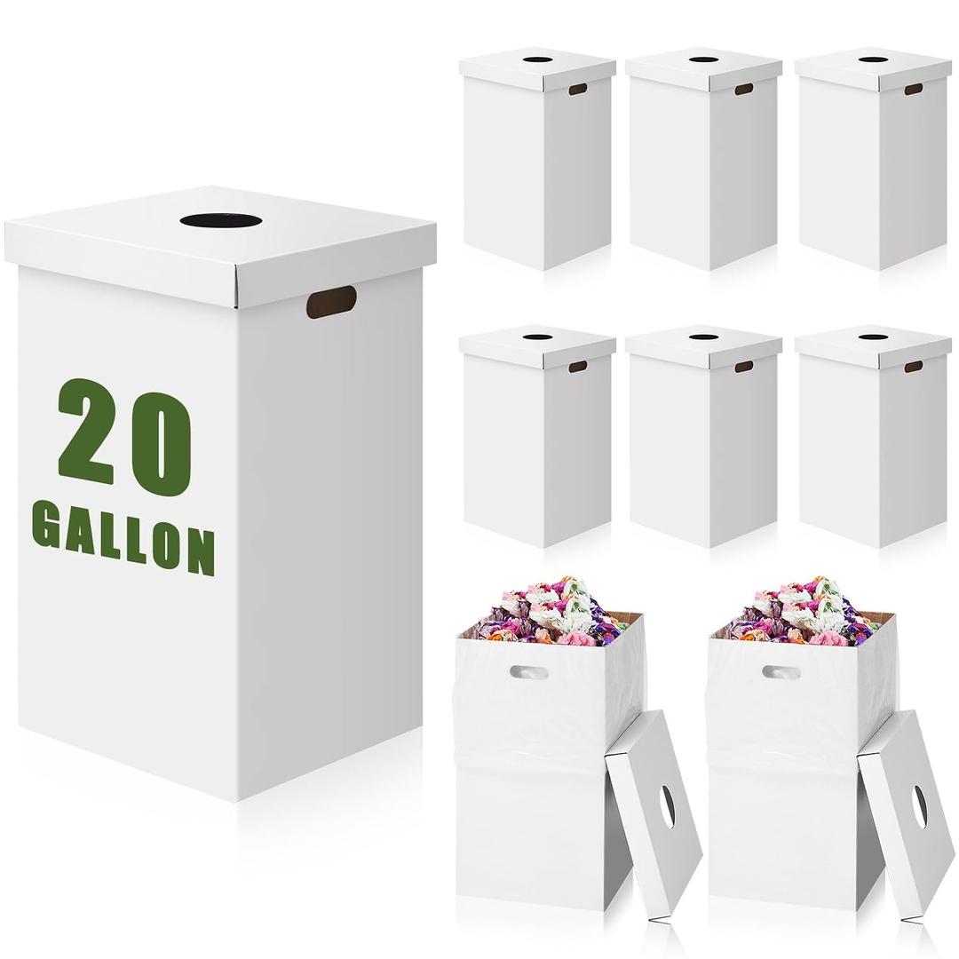 10 Pack 20 Gallon Corrugated Cardboard Trash Cans with lid Bulk for Events Parties Disposable and Reusable Cans Bottle Recycling Bins with 20 Garbage Bags Garbage Boxes for Outdoor Events