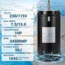 1 HP Pool Pump Motor UST1102, Up-Rated 56J Frame Single Speed Swimming Pool Motor Replacement, Weather-Resistant, Compatible with Hayward Super, Super II & Max-Flow Pumps