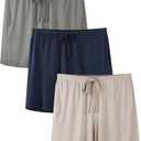 BAMBOO COOL Womens Pajama Shorts Comfy Lounge Shorts Drawstring Pj Pants Sleep Shorts with Pockets 3 Pack (Large, Shortsb-grey+navy Blue+khaki (3-pack))