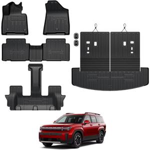 Floor Mats for Hyundai Santa Fe 2024-2026, All Weather Floor Mats Trunk Cargo Liner with Backrest Protectors Accessories, Full Coverage Set (Fit 6/7 Seats)