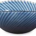 Howard Elliot Striped Blue Oval Hand Blown Glass Bowl for Centerpiece Decor, Hand Crafted Oceanic Crashing Waves Pattern, Modern Table Decor for Home, Wedding & Dinning Decorations, 5 x 11.5 Inch