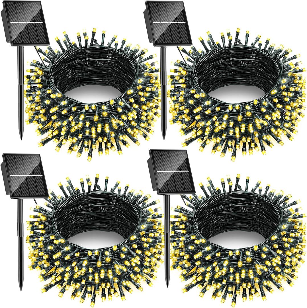 SOLARBABY 4 Pack Solar Christmas Lights Outdoor,Total 146Ft 400 LED Solar String Lights Outdoor with 8 Modes,Waterproof Warm White Fairy Light for Outside Garden Patio Xmas Tree Christmas Decoration