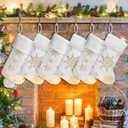 Seematn 6 Pcs Christmas Stockings with 6 Pcs Stocking Holders Set 20 Inch White Faux Fur Xmas Stockings Embroidered Snowflake Xmas Stocking Large Family Holiday Fireplace Hanging Decor(Gold,Stylish) Pink 