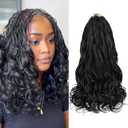 Leeven Boho French Curl Crochet Braids 12 Inch 8 Packs Black Pre Looped Curly Crochet Hair Short Goddess Box Braids Loose Wave Synthetic Hair Extensions for Women Girl (#1B)