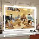 Vanity Mirror with Lights, 32" x 22" Large Lighted Vanity Mirror with Dimmable 3 Modes, LED Makeup Mirror, USB Charging Port, Tabletop or Wall-Mounted Square White