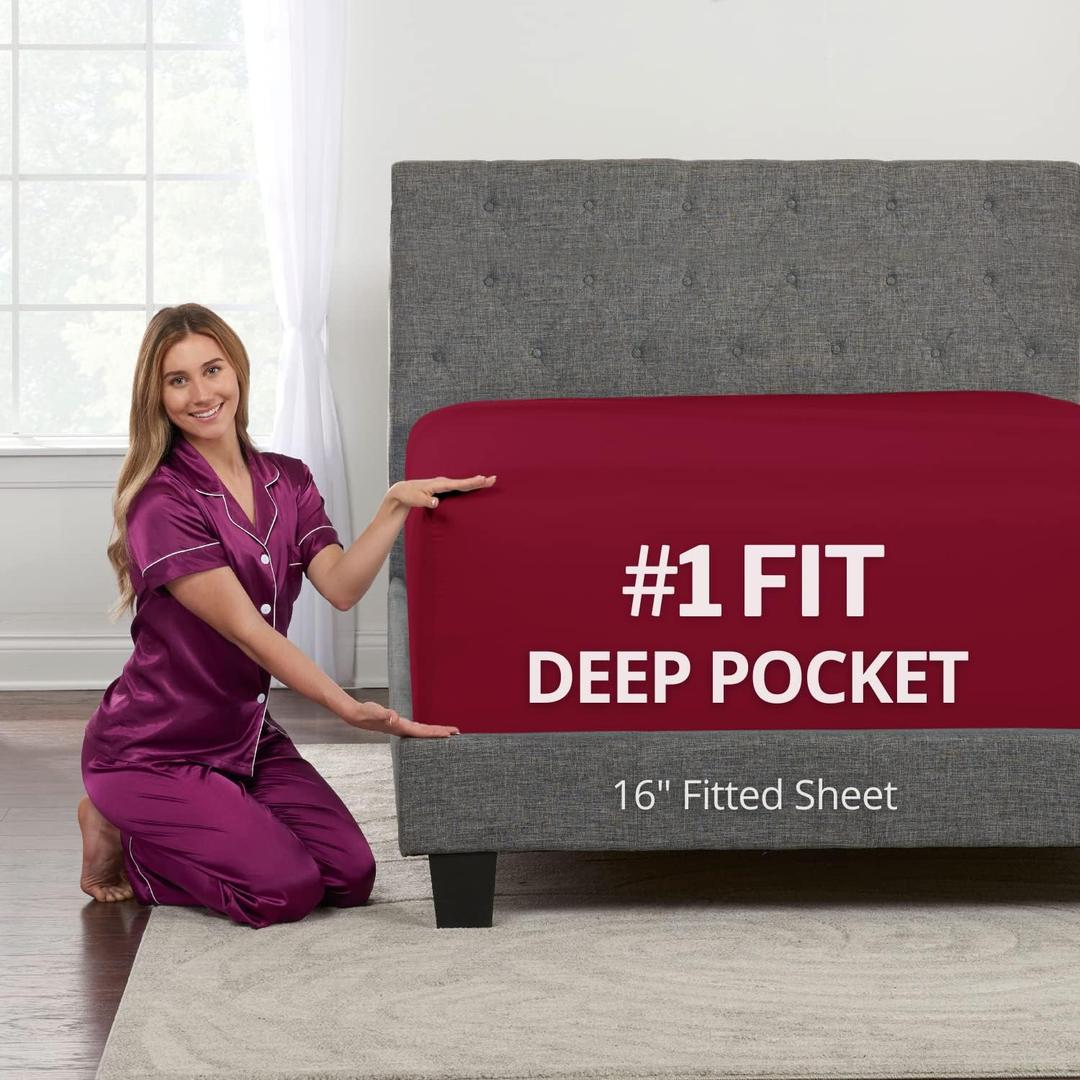 King Fitted Sheet King Size Fitted Sheet Only Deep Pocket Real 16 Fitted Bed Sheets Fit Perfectly 1418 Deep Mattress & Toppers Easy Care Lovely Feel 1 Piece Bottom Fitted Sheet King Red