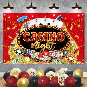 Casino Theme Party Decorations - 25PCS Las Vegas Backdrop with Balloons for Casino Nights, Photo Booths & Birthday Parties - 5.9x3.6ft Banner & Studio Props