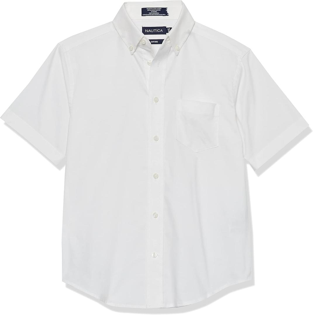 Nautica Boys' Short Sleeve Oxford Shirt (10-12, White)
