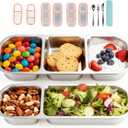 4 Pack Stainless Steel Snack Containers with Lids, Leak-Resistant Lunch Boxes Set with Cutlery 2 x 2-Compartment & 2 x 3-Compartment, Reusable for Snacks, Lunch, Picnic & Hiking