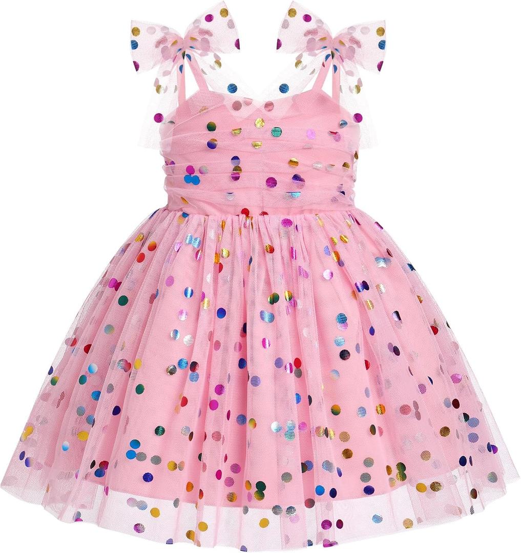 IBTOM CASTLE Toddler Baby Girl Birthday Dress Floral Sequin Tulle Tutu Dresses for Pageant Party Cake Smash Photoshoot (5-6 Years, Blush Pink)