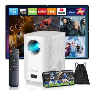 Agreago Projector with WiFi and Bluetooth, Native 1080P 15,000 Lumens 4K Supported, Agreago Outdoor Movie Projector for Home Theater UP to 300", for iOS/Android/TV Stick/HDMI/USB (White)