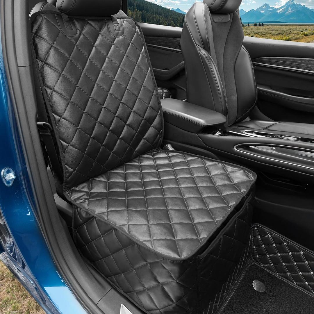 Car Seat Covers for DogsWaterproof PU Leather Car Front Seat Cover for Pets & Humans,Scratchproof Captain Seat Protector Fits Most Cars, Trucks, SUVsMinivans(Black)