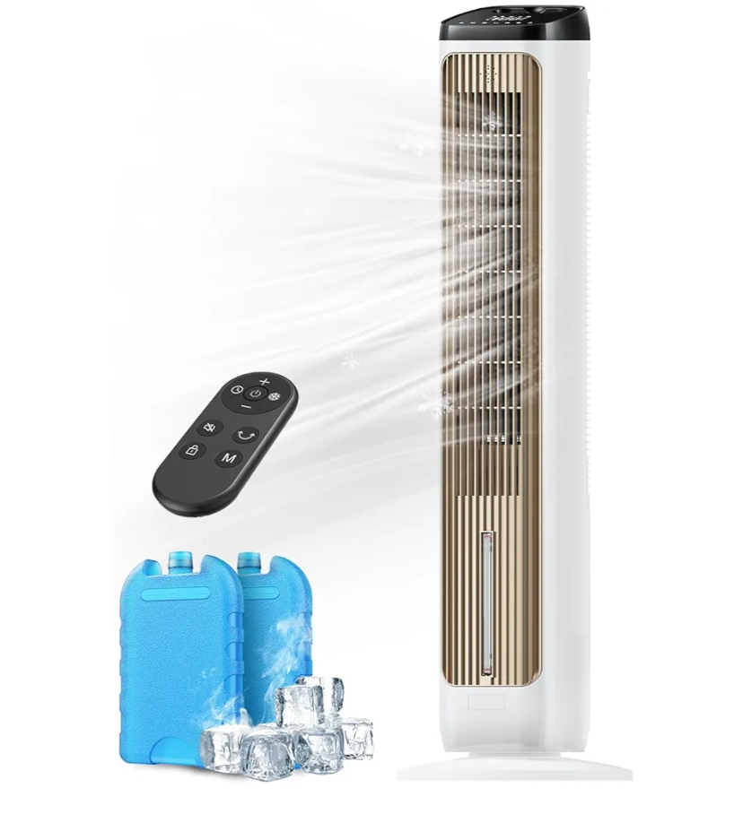 Fans That Blow Cold Air Tower Fans Air Cooler for Bedroom, Office, Small Room - Portable Evaporative Air Cooler with Ice Packs, 12H Timer, 3 Speeds, 4 Modes, 20FT Remote, 80° Oscillating