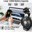 Clip on Fan 65 Hours Portable Desk Fan Rechargeable with LED Lights & Hooks 12000 Capacity Battery Operated Fan with Clips Small Desk Fan Mini Fans for Tents Travel Outdoor Camping Golf Cart, Black