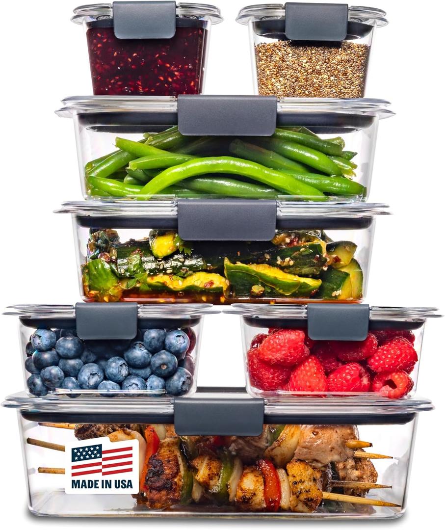 Rubbermaid Brilliance Food Storage Containers, 14 Piece Plastic Containers with Lids, BPA-Free, Leak Proof, Clear (Set of 7 Assorted Containers)