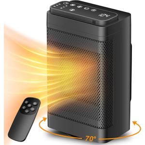 Space Heaters for indoor use, 1500W Portable Heaters with Remote, PTC Ceramic Electric Heater for Bedroom, 70Oscillation, 12h Timer, Noise level below 37dB (QX-BLACK)