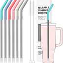 40 oz Straight Metal Straws for 40 oz Stanley Tumbler, 6 Pcs Stainless Steel Reusable Drinking Metal Straw with Colourful Silicone Tips,Straw for Glass Cups, BPA FREE
