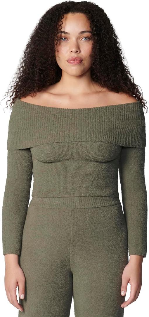Florence by Mills Womens Cozy Off The Shoulder Sweater (Large, Dusty Olive)