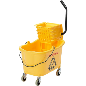 Amazon Basics Side Press Wringer Combo Commercial Floor Cleaning Rectangular Mop Bucket on Wheels, 35-Quart, Yellow