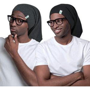 Sleep Cap-2Pcs Designed for Men with Natural Curly Wave Hair Satin Lined,Gifts for Boyfriend,Husband & Dad, (Medium, Dark Black With Health Grey)