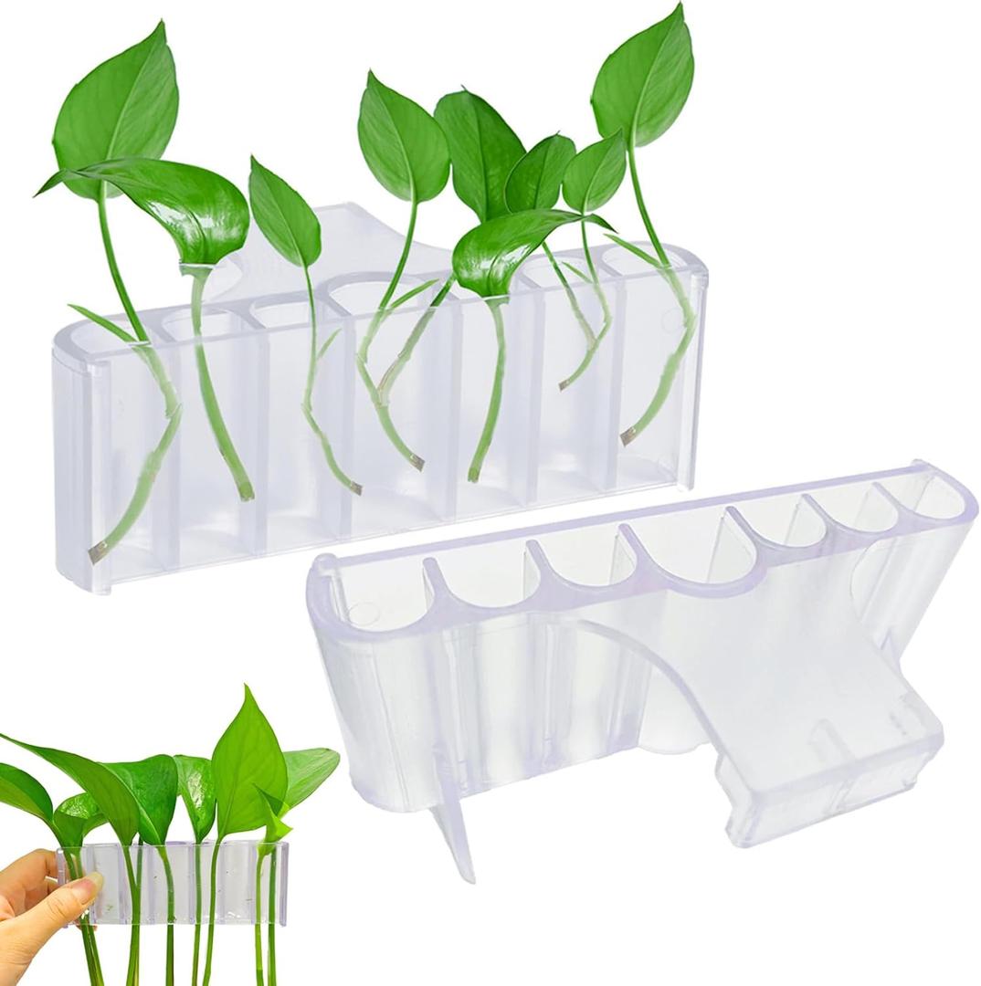 2PC 7 Holes Upgraded Aquarium Plant Holder, Aquatic Plants Cup for Tank, Fish Tank Plant Holder with Long Hook, Aquarium Feeder for Aquascape Decorations on Top of Tank (Transparent-2PC)