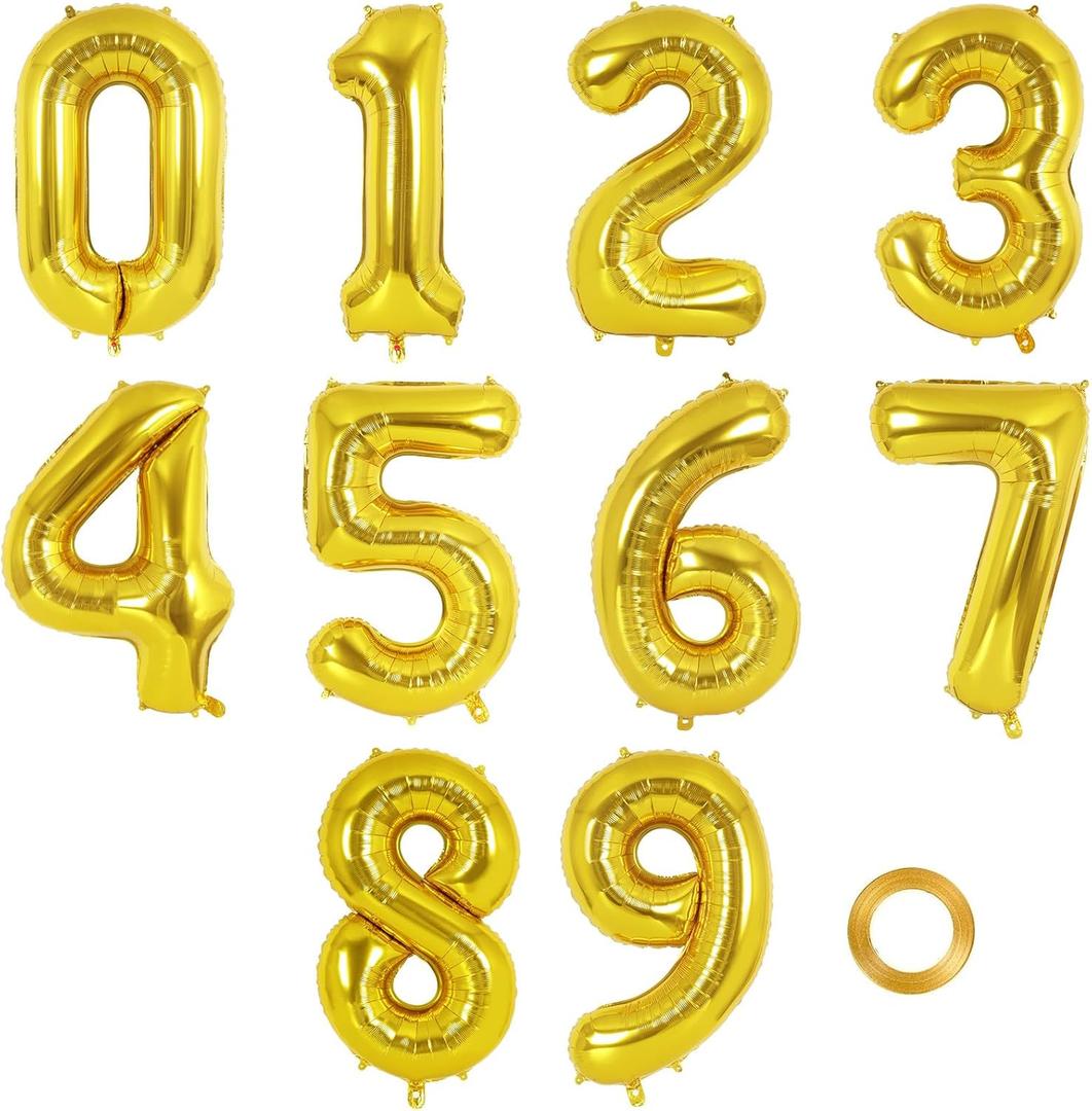 16 Inch Number 0-9 balloons, Gold Number Foil Balloons, Small Mylar Numbers Balloon Custom Digital Balloons for Birthday Aniversary Baby Shower Party Decorations Supplies