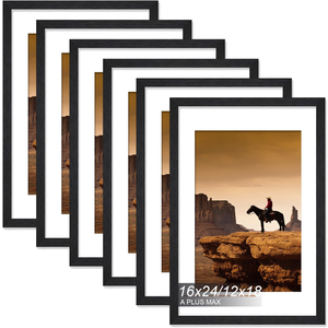 A PLUS MAX 16x24 Picture Frame Set of 6 Black Light Weight Wall Mount