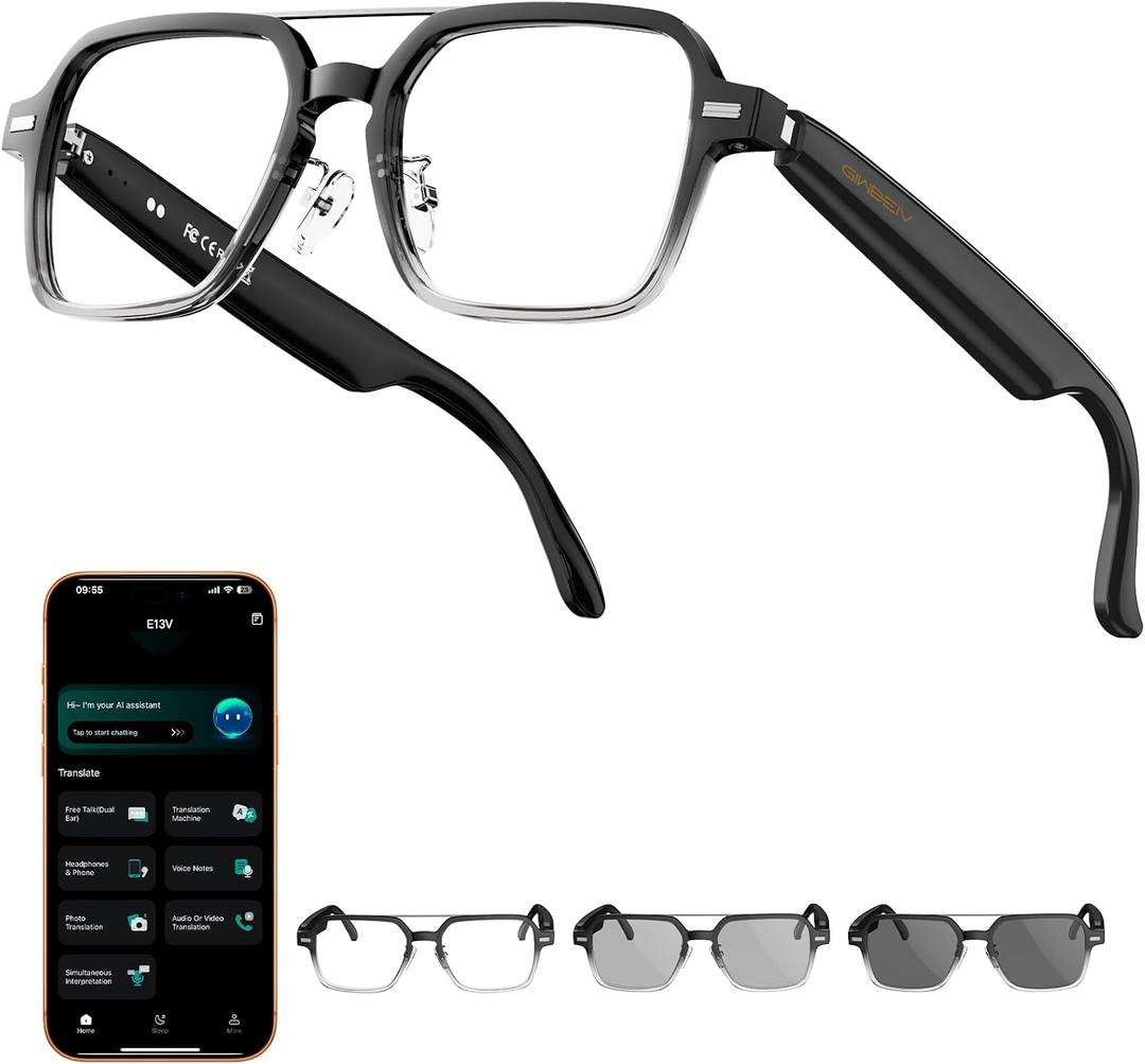 Aviator Smart Glasses for Men & Women, Bluetooth Translation Glasses, 165 Languages, Auto On/Off, Photochromic Lens, AI Glasses for Meeting Analysis, Music, Hands-Free Calls, UV/Blue Light Protection