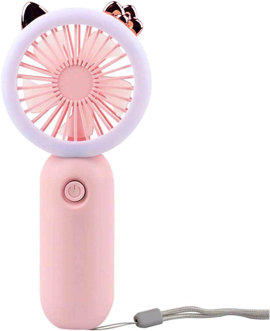 Pink Portable Rechargeable Mini Fan with LED Ring Light – Outdoor Personal Cooling