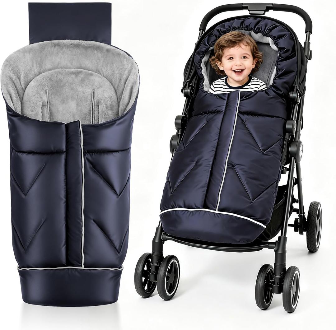 Universal Stroller Blanket & Stroller Footmuff,Water-Repellent Bunting Bag for Babies,Toddlers and Kids,Zipper Footmuff for Stroller,Stroller Winter Cover Warm Baby Sleeping Bag (Blue)