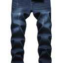 GUNLIRE Men's Thermal Fleece Lined Winter Thicken Warm Slim Fit Stretch Washed Jeans Pants,Dark Blue,32