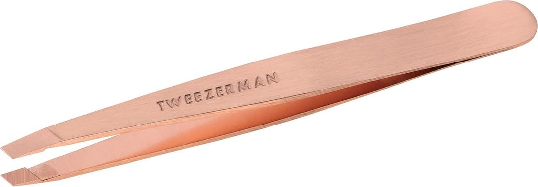 Tweezerman Stainless Steel Slant Tweezer - Eyebrow Tweezers for Women and Men (Rose Gold)