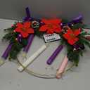 Suncalla 1 Set Advent Wreath with 5 Flameless Candle (Pink Purple White) and Timer Remote Control, 1 Advent Wreath Candle Holder, 1 LED Strings for Holiday Party Decor(Poinsettia,20 Inch)