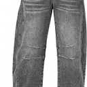 GRAPENT Barrel Jeans for Women Trendy High Waisted Wide Leg Baggy Cropped Relax Fit Stretch Denim Trouser Ankle Pants , XL
