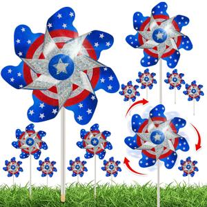 10pcs Fourth of July Pinwheels,4th of July Decorations American Flag Reflective Pinwheel, Garden Wind Spinners for Yard Patriotic Outdoor Decor, Memorial Day Independence Decorations