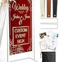 OLEEK Adjustable Wedding Welcome Sign Stand - Customizable Design Bundle for Linen Sign Stand - Wedding Sign Holder - Welcome Wedding Sign - Wedding Signage with 6 Leather Hanging Straps, White