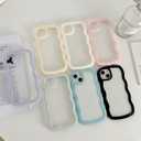 Compatible for iPhone 16 Case Cute Girly Clear Curly Wave Frame Shape for iPhone 16 Phone Case Wavy Shockproof Protective Phone Cover for Women Girls Phone Cases Clear Design, Black