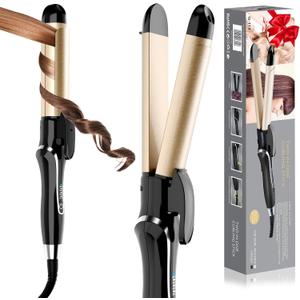 Curling Iron, 2 in 1 Hair Straightener and Curler, 1.25 Inch Ceramic Curling Wand with Adjustable Temperature, Dual Voltage for All Hair Types, AntiTangle for LongLasting Curls and Straight