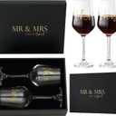 AW BRIDAL Mr and Mrs Wine Glasses Set of 2 for Engagement Bridal Shower, Wedding Gifts for Newlywed Couples 2025, Personalized Anniversary Wine Glass Gift Basket for Bride Groom and Fiance Fiancee