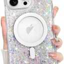 Bonoma for iPhone 14 Pro Max Case Sparkly Glitter Bling Back, Magnetic Support for MagSafe Shockproof, Crystal and Clear High-Duty Protection for Girls Women-Sparkly Glitter