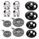 WB30M1 WB30M2 Electric Stove Burners & WB17T10006 Terminal Block Kit & WB31M19 WB31M20 Black Porcelain Burner Drip Pans Set Fit for G-E Ken-More Hot-Point Electric Range Burner Set by Fetechmate