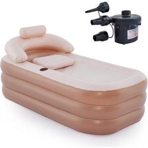 CO-Z Inflatable Bathtub with Electric Air Pump and Bath Pillow Headrest, Portable Blow Up Bath Tub for Adults, Outdoor & Indoor Freestanding Foldable Spa Tub with Cover Drainage Cup Holder,Brown