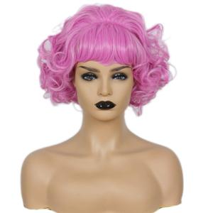 50S Short Pink Wigs Halloween Costume Cosplay Curly Party Wig for Men
